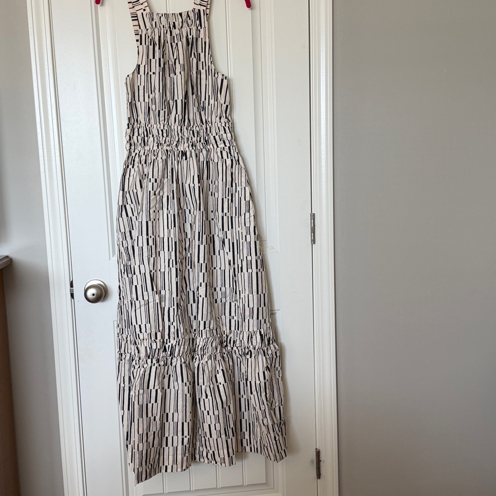 Anthropologie Cream and Black Patterned Maxi Dress